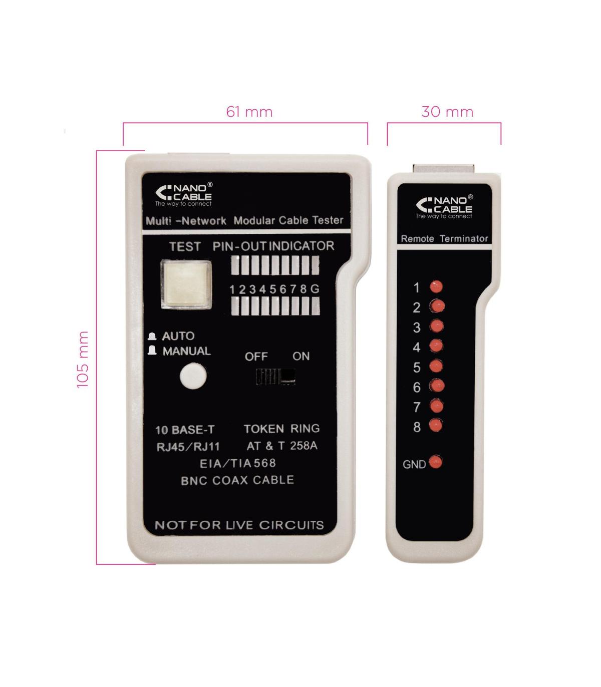 Nanocable TESTEADOR PARA CABLE RJ11 RJ12 RJ45, COAXIAL