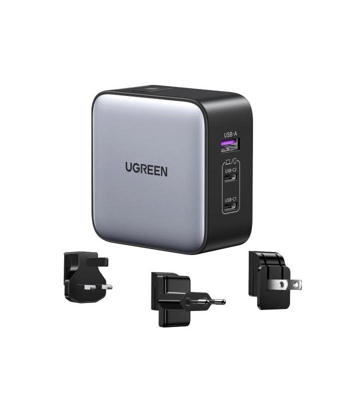 Ugreen 65W Nexode GaN Auriculares, Teléfono móvil, Portátil, Reloj inteligente, Tableta Gris USB Carga rápida Interior