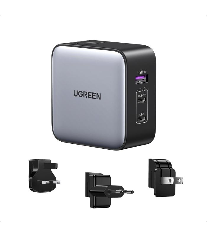 Ugreen 65W Nexode GaN Auriculares, Teléfono móvil, Portátil, Reloj inteligente, Tableta Gris USB Carga rápida Interior
