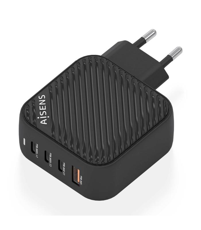 AISENS Cargador GaN 100W, 3xUSB-C PD3.0 QC4.0, 1xUSB-A QC3.0, Negro