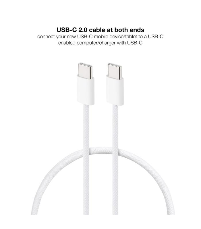 Nanocable Cable USB-C 2.0 60W 3A, USB-C M-USB-C M, Blanco, 1 m
