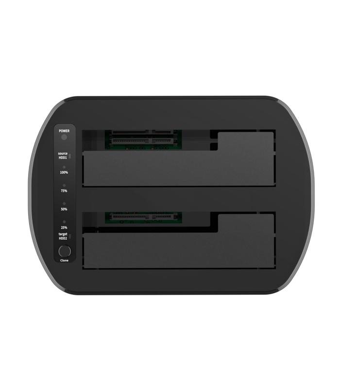 AISENS Estacion de Docking de Doble Bahia ASDS-D03B SATA 2.5 3.5 a USB 3.0 3.1 Gen1, Clone, Negra