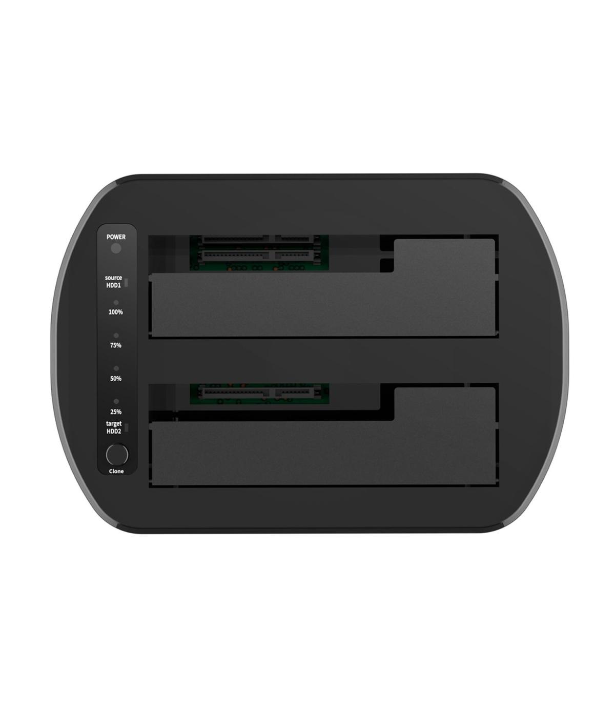 AISENS Estacion de Docking de Doble Bahia ASDS-D03B SATA 2.5 3.5 a USB 3.0 3.1 Gen1, Clone, Negra