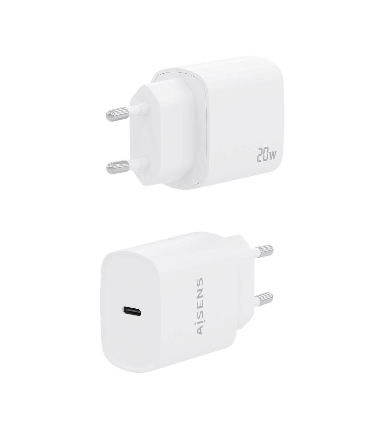 AISENS Cargador USB-C PD3.0 1 Puerto 1xUSB-C 20W, Blanco