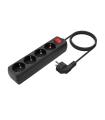 AISENS Base Multiple 4 Tomas con Interruptor con Cable 3×1.5mm2, Negro, 1.4 m