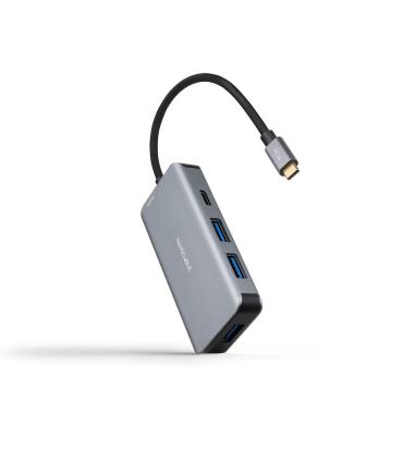 Nanocable HUB USB-C 5 en 1, Conversor 3.2 GEN1 5G a 3 x USB-A 3.0 + USB-C + USB-C PD 100W, Aluminio, 15 cm, Gris
