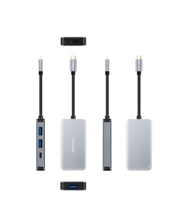Nanocable HUB USB-C 5 en 1, Conversor 3.2 GEN1 5G a 3 x USB-A 3.0 + USB-C + USB-C PD 100W, Aluminio, 15 cm, Gris