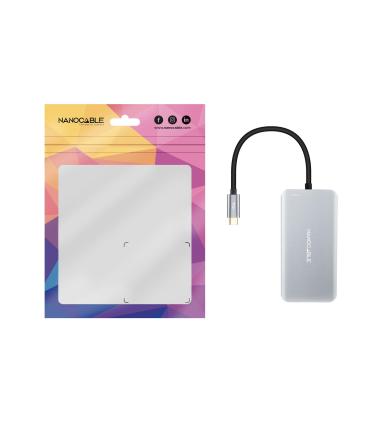 Nanocable HUB USB-C 5 en 1, Conversor 3.2 GEN1 5G a 3 x USB-A 3.0 + USB-C + USB-C PD 100W, Aluminio, 15 cm, Gris
