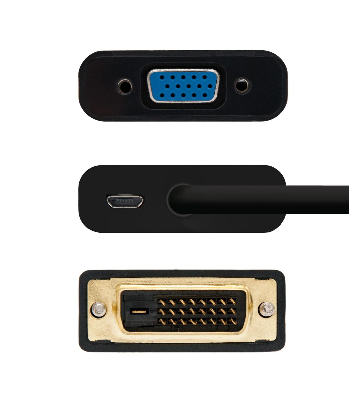 Nanocable Conversor DVI 24+1 m A VGA HDB15 h, Negro, 10 cm