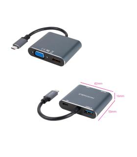 Nanocable Conversor USB-C a HDMI VGA USB3.0 PD 15 cm, Gris