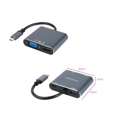 Nanocable Conversor USB-C a HDMI VGA USB3.0 PD 15 cm, Gris