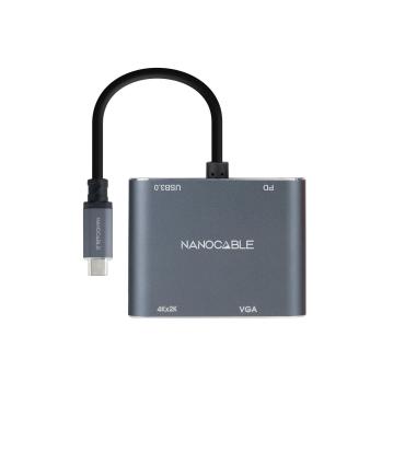 Nanocable Conversor USB-C a HDMI VGA USB3.0 PD 15 cm, Gris