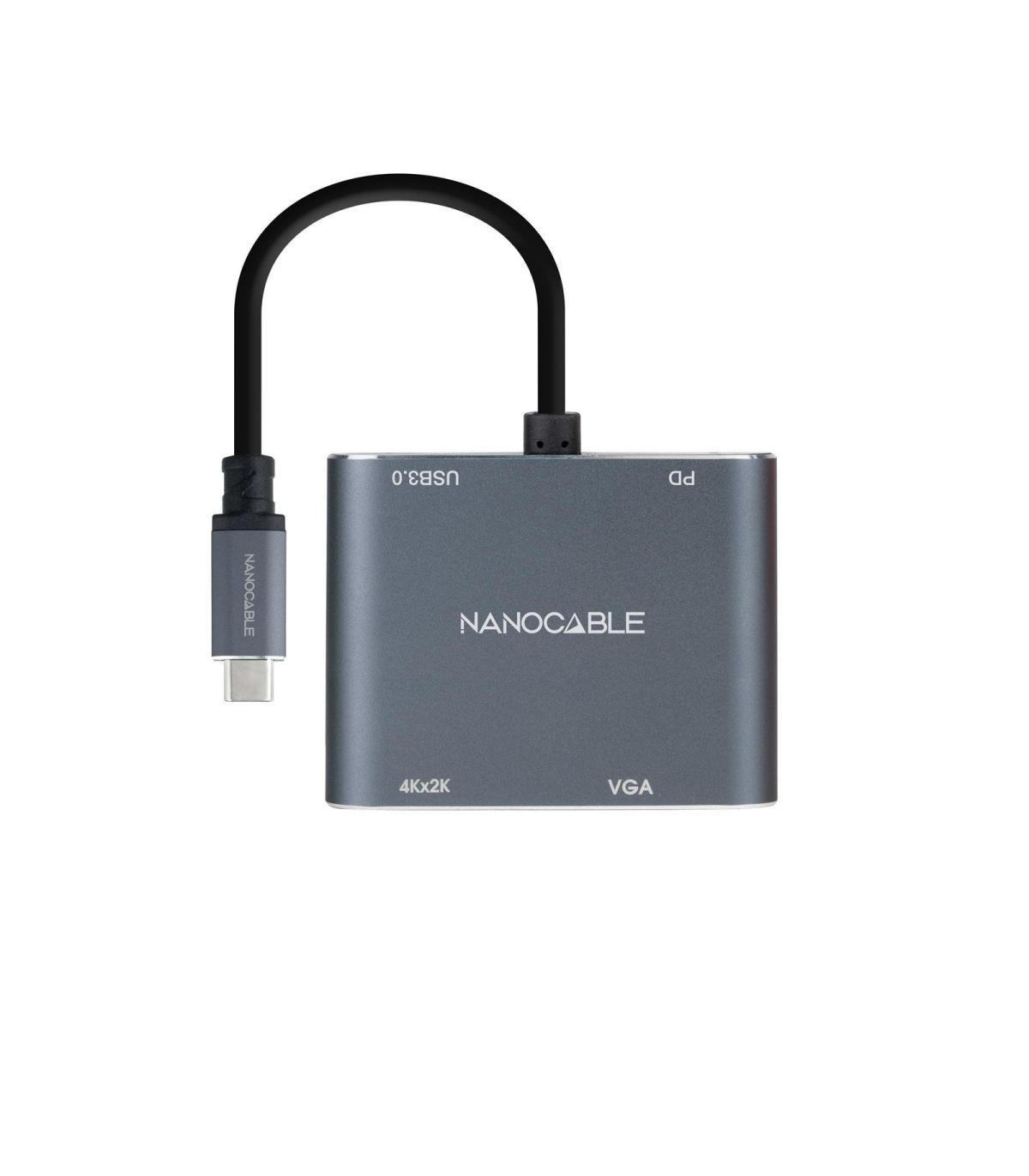 Nanocable Conversor USB-C a HDMI VGA USB3.0 PD 15 cm, Gris
