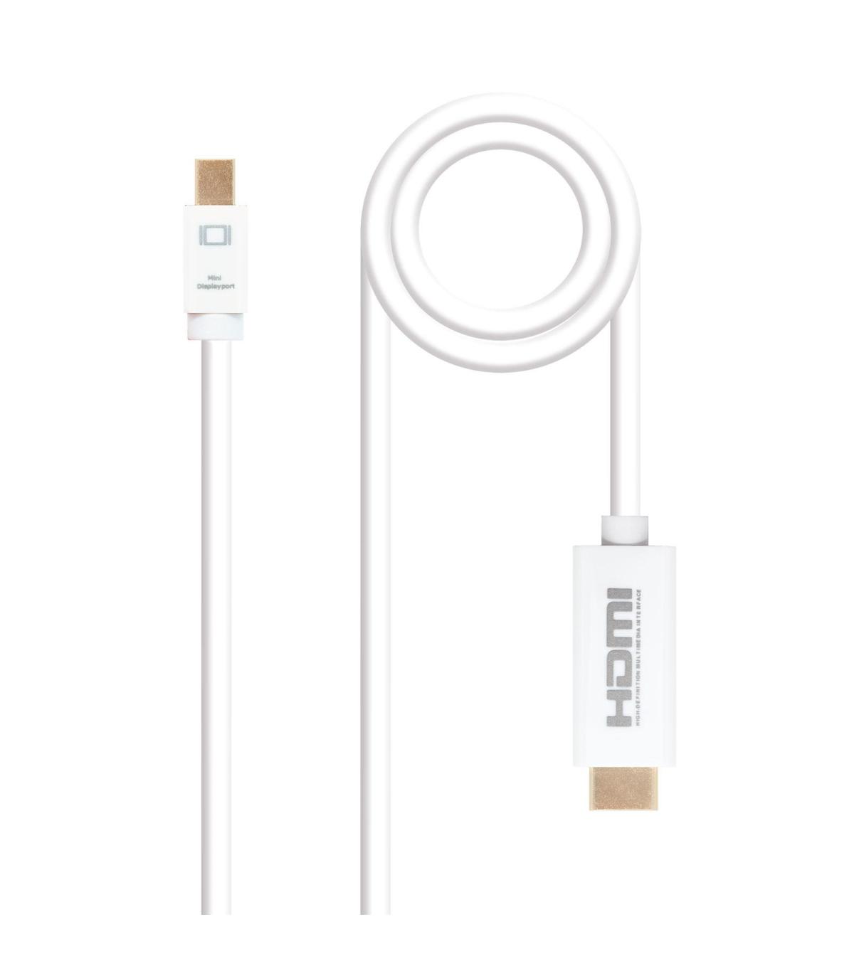 Nanocable Cable conversor Mini DP a HDMI, Mini DP M - HDMI M, Blanco, 2.0 M