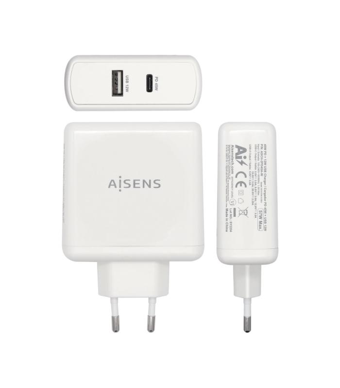 AISENS Cargador 57 W, 1x USB-C PD3.0 45 W, 1x USB-A 5 V   2.4 A 12 W, Blanco