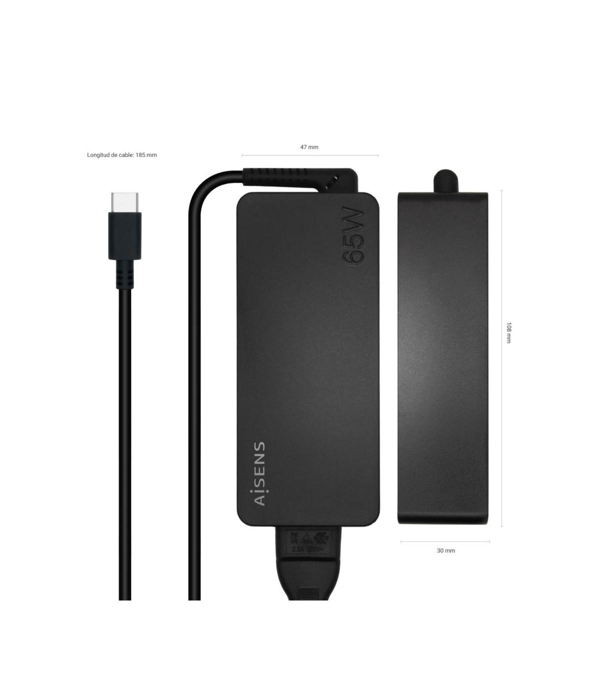 AISENS Cargador 65W PD3.0 1XUSB-C 1.8M, Negro