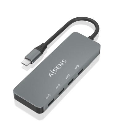 AISENS Hub USB 3.2 Gen2 10G USB-C, USB-C M-4xUSB-C H, Gris, 15cm