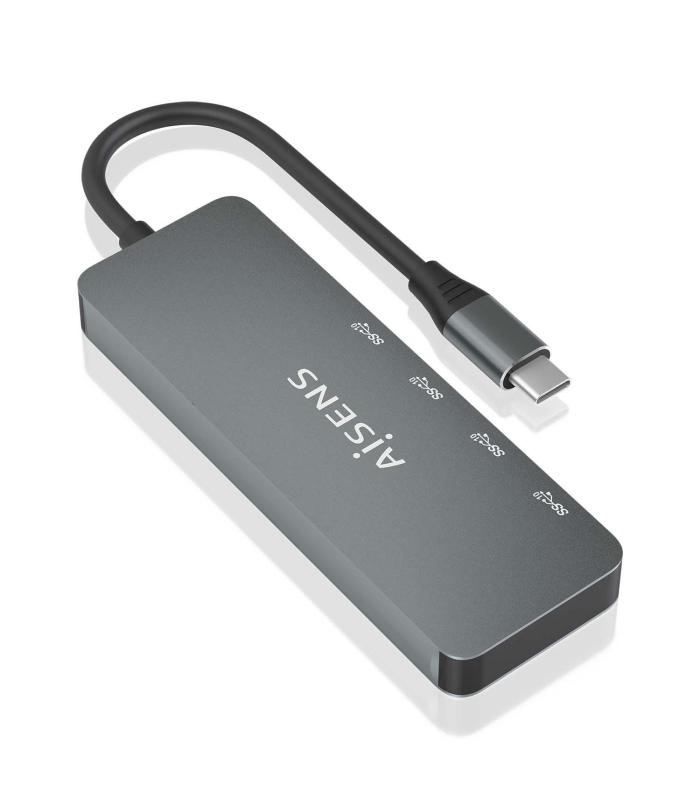 AISENS Hub USB 3.2 Gen2 10G USB-C, USB-C M-4xUSB-C H, Gris, 15cm