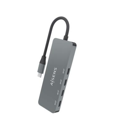 AISENS Hub USB 3.2 Gen2 10G USB-C, USB-C M-4xUSB-C H, Gris, 15cm