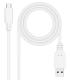 Nanocable Cable USB 2.0 3A, tipo USB-C M-A M, Blanco, 2 m