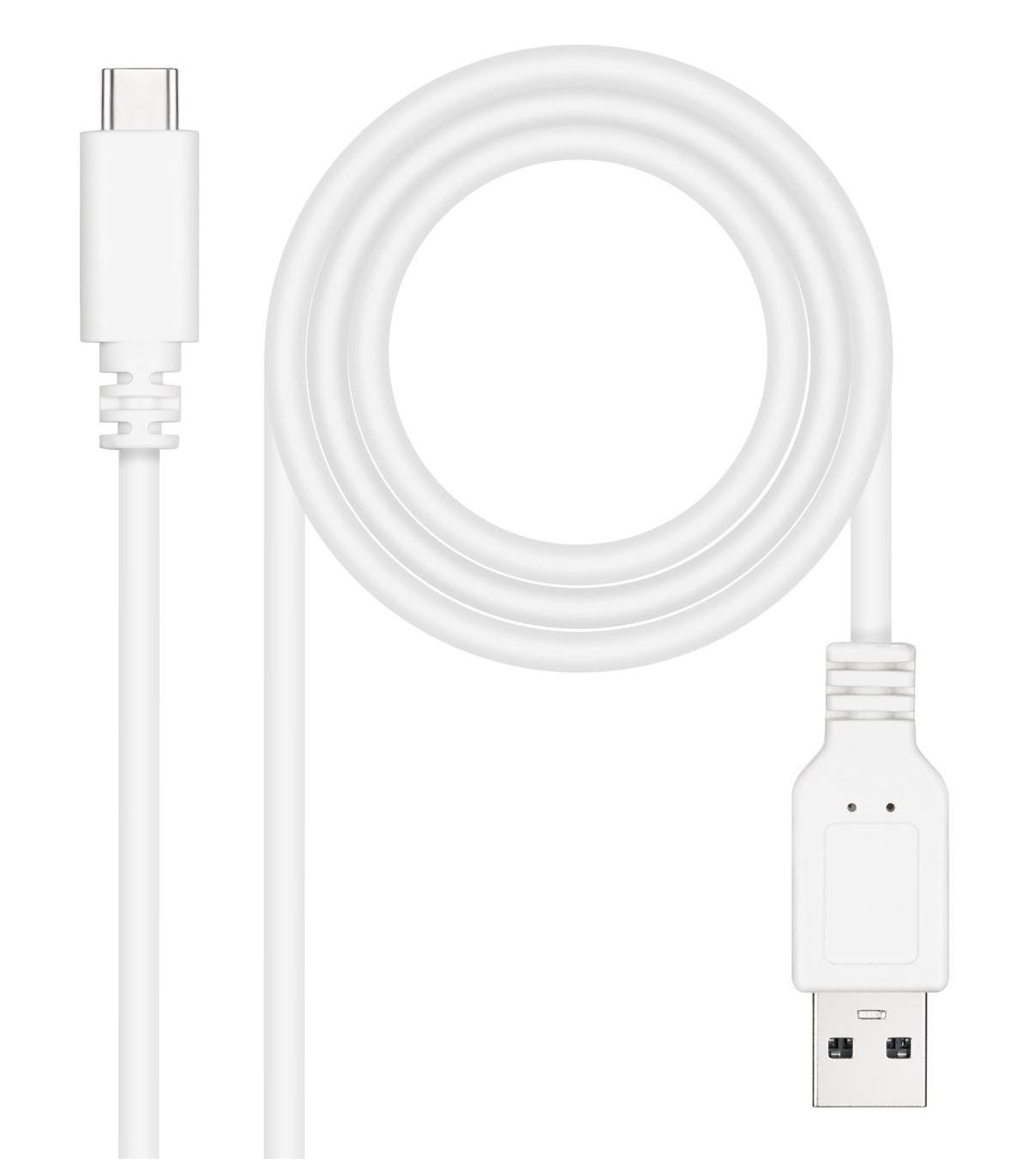 Nanocable Cable USB 2.0 3A, tipo USB-C M-A M, Blanco, 1.5 m