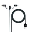 Nanocable Cable USB 3 en 1 Carga Datos USB-A a USB-C Micro USB Lightning 1 m, Negro