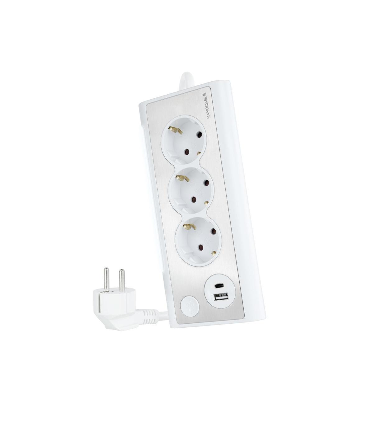 Nanocable Regleta de Sobremesa con 3 Tomas de Tierra y 2 USB´s con Luz, Blanco