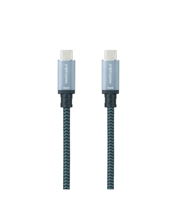 Nanocable Cable USB 3.1 Gen2 10Gbps 5A, 4K 60Hz, USB-C M-USB-C M, Gris Negro, 1.5 m