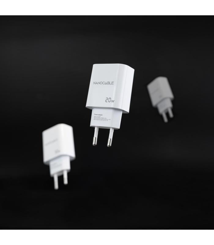 Nanocable Cargador USB-C PD + USB-A QC 20W, Blanco