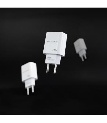 Nanocable Cargador USB-C PD + USB-A QC 20W, Blanco