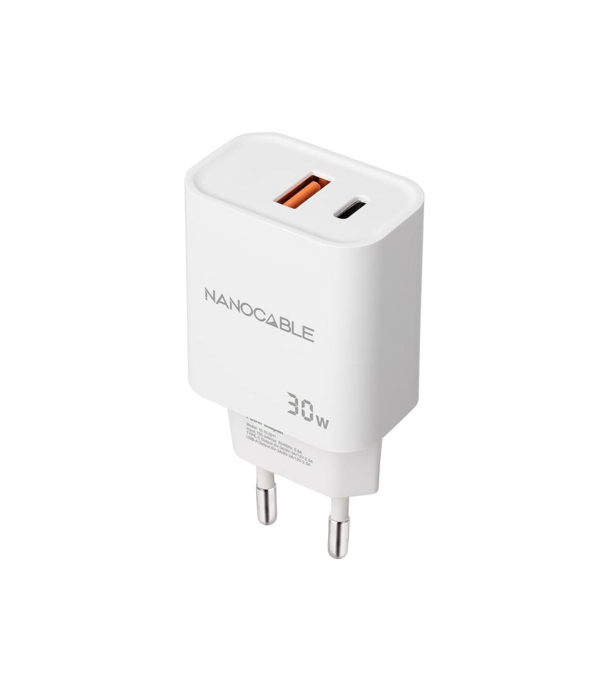 Nanocable Cargador USB-C PD + USB-A QC 30W, Blanco