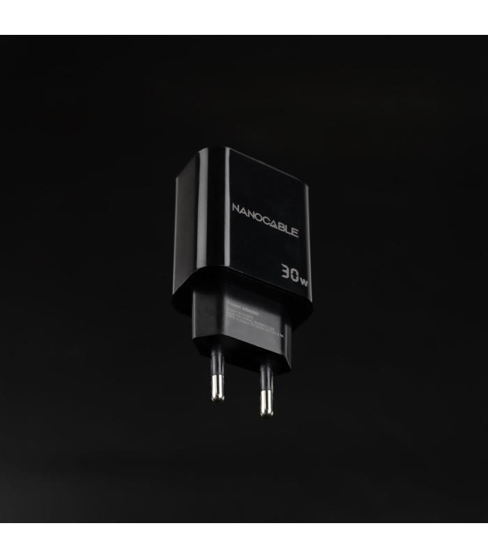 Nanocable Cargador USB-C PD + USB-A QC 30W, Negro