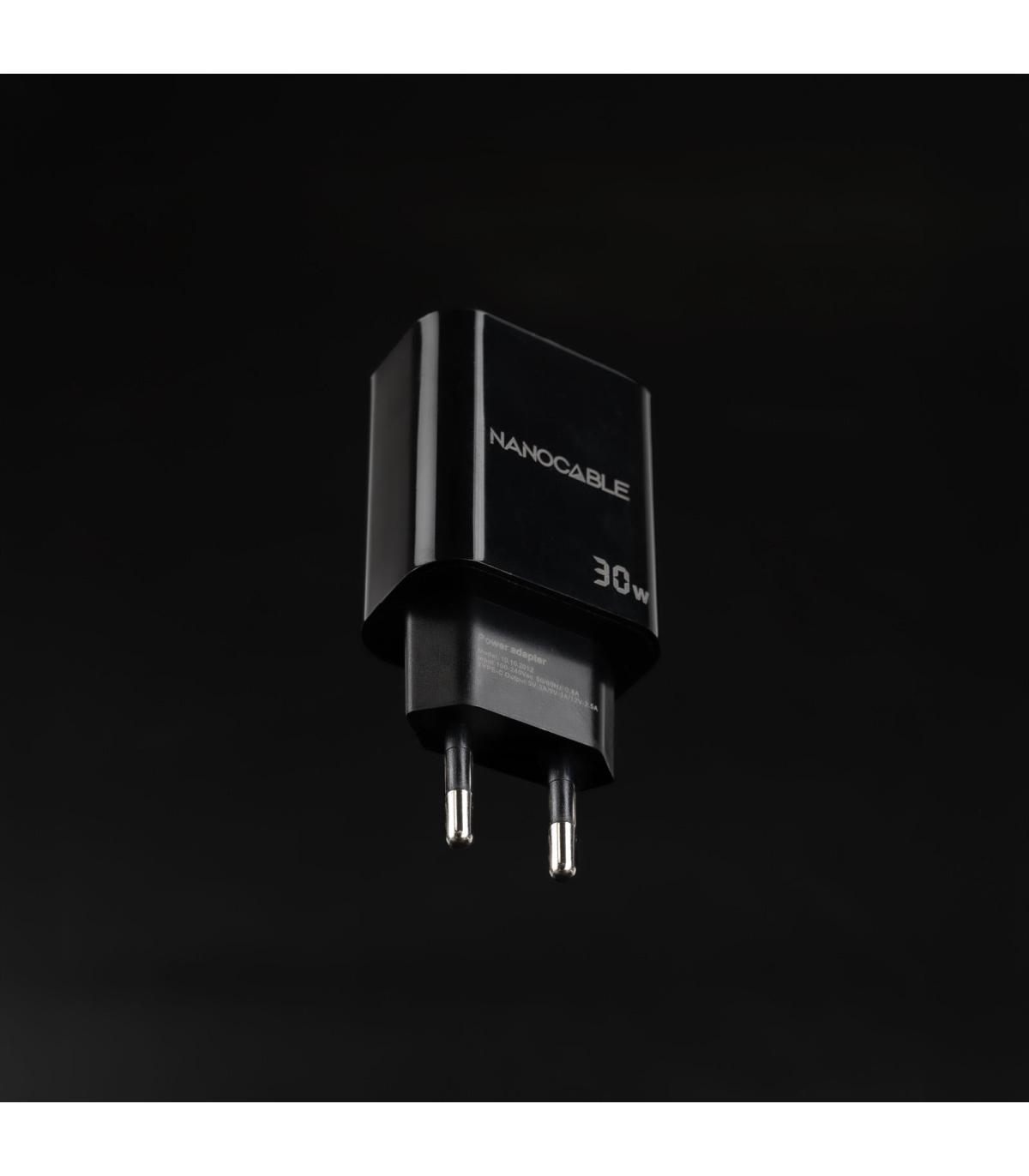 Nanocable Cargador USB-C PD + USB-A QC 30W, Negro