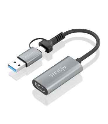 AISENS Conversor Aluminio USB-A+USB-C A HDMI 1080P@60Hz, USB-A M+USB-C M-HDMI H, Gris, 15cm