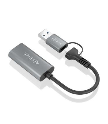 AISENS Conversor Aluminio USB-A+USB-C A HDMI 1080P@60Hz, USB-A M+USB-C M-HDMI H, Gris, 15cm