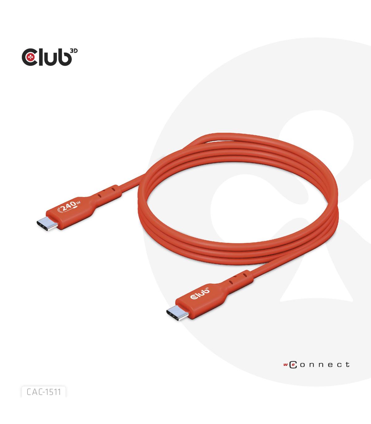 CLUB3D Cable certificado USB2 tipo C bidireccional USB-IF Datos 480 Mb, PD 240 W (48 V 5 A) EPR M M 1 m 3,23 pies