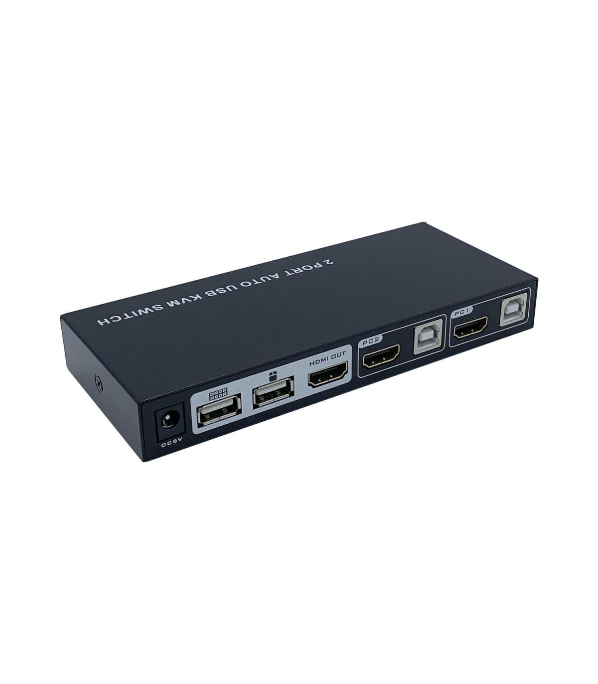 AISENS Conmutador KVM HDMI 4K@60HZ USB 1U-2PC con fuente alimentación, Negro