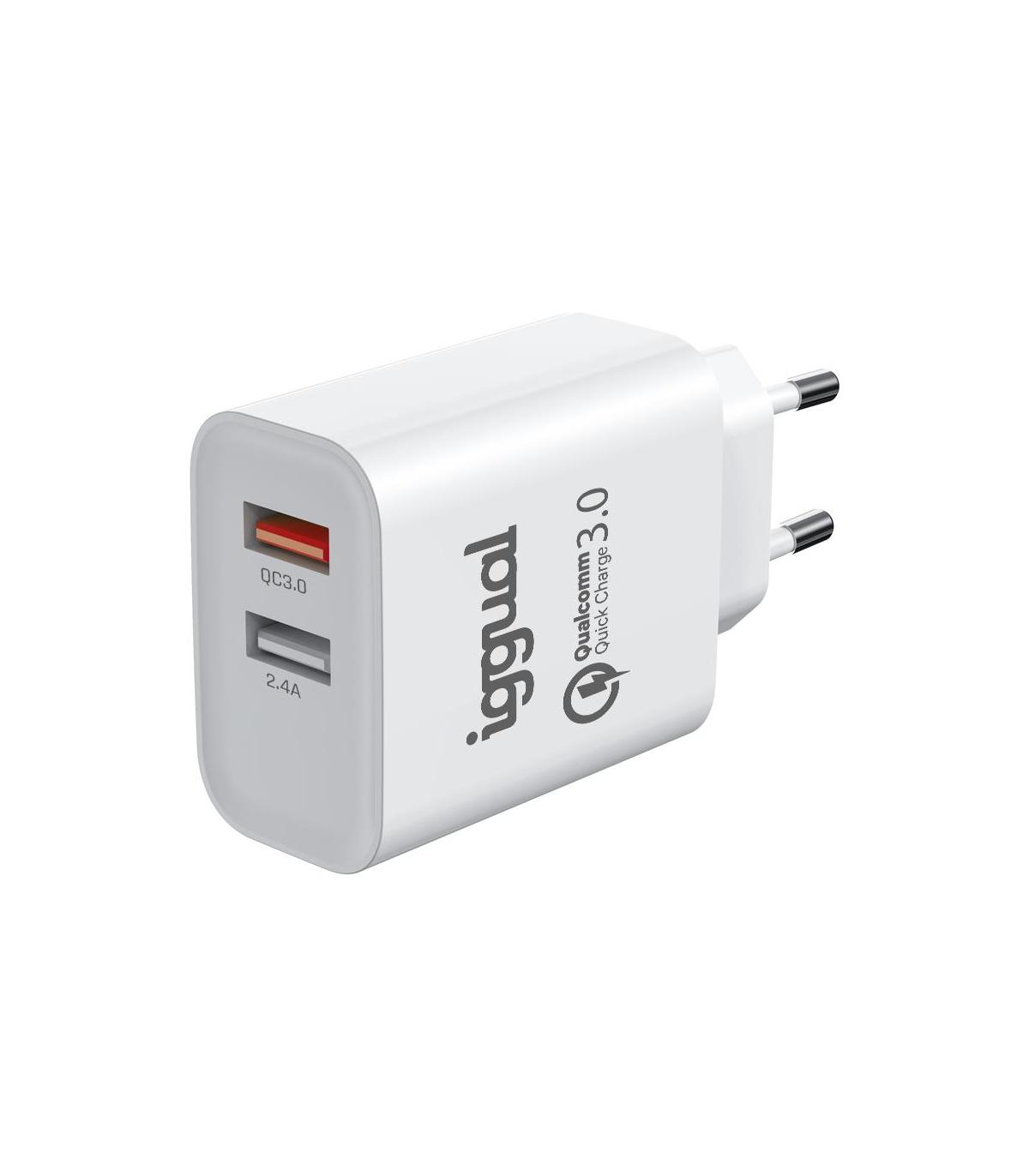 iggual Cargador 2xUSB carga rápida QC3.0 30W