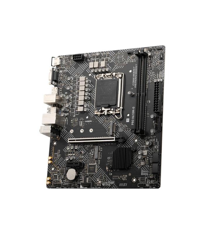 PLACA MSI PRO H610M-G,INTEL,1700,H610,2DDR5,96GB,VGA+HDMI+DP,4SATA3+1M.2,2USB2.0,2USB3.2,USB-C,1GBLAN,MATX