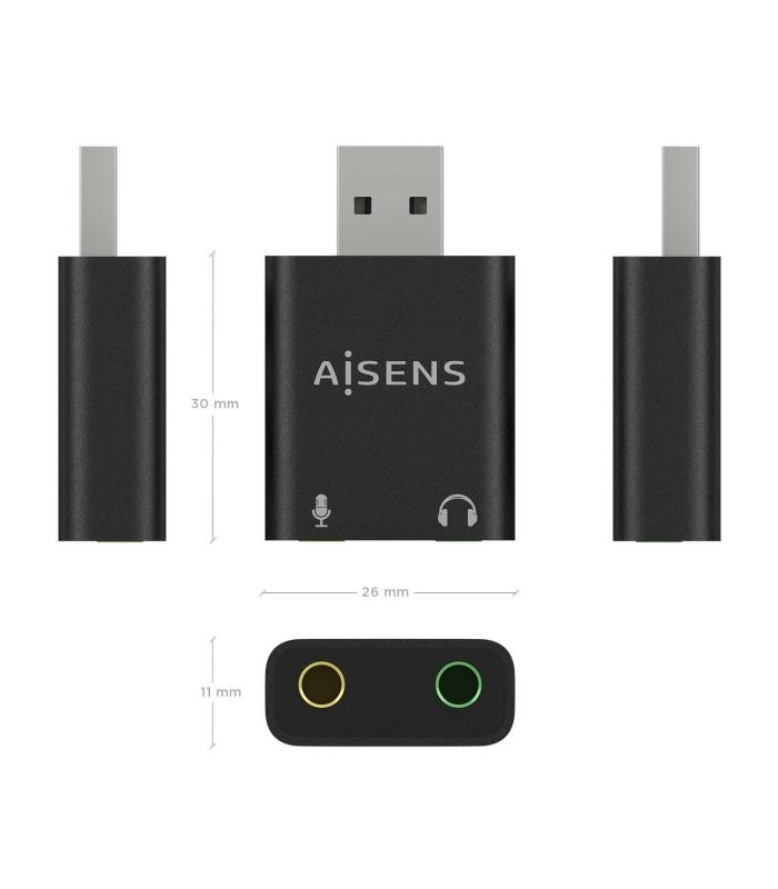 CONVERSOR AISENS USB-A A AUDIO 48KHZ USB-A M-2XJACK 3.5 H NEGRO