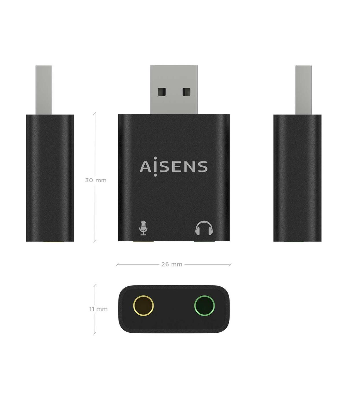 CONVERSOR AISENS USB-A A AUDIO 48KHZ USB-A M-2XJACK 3.5 H NEGRO