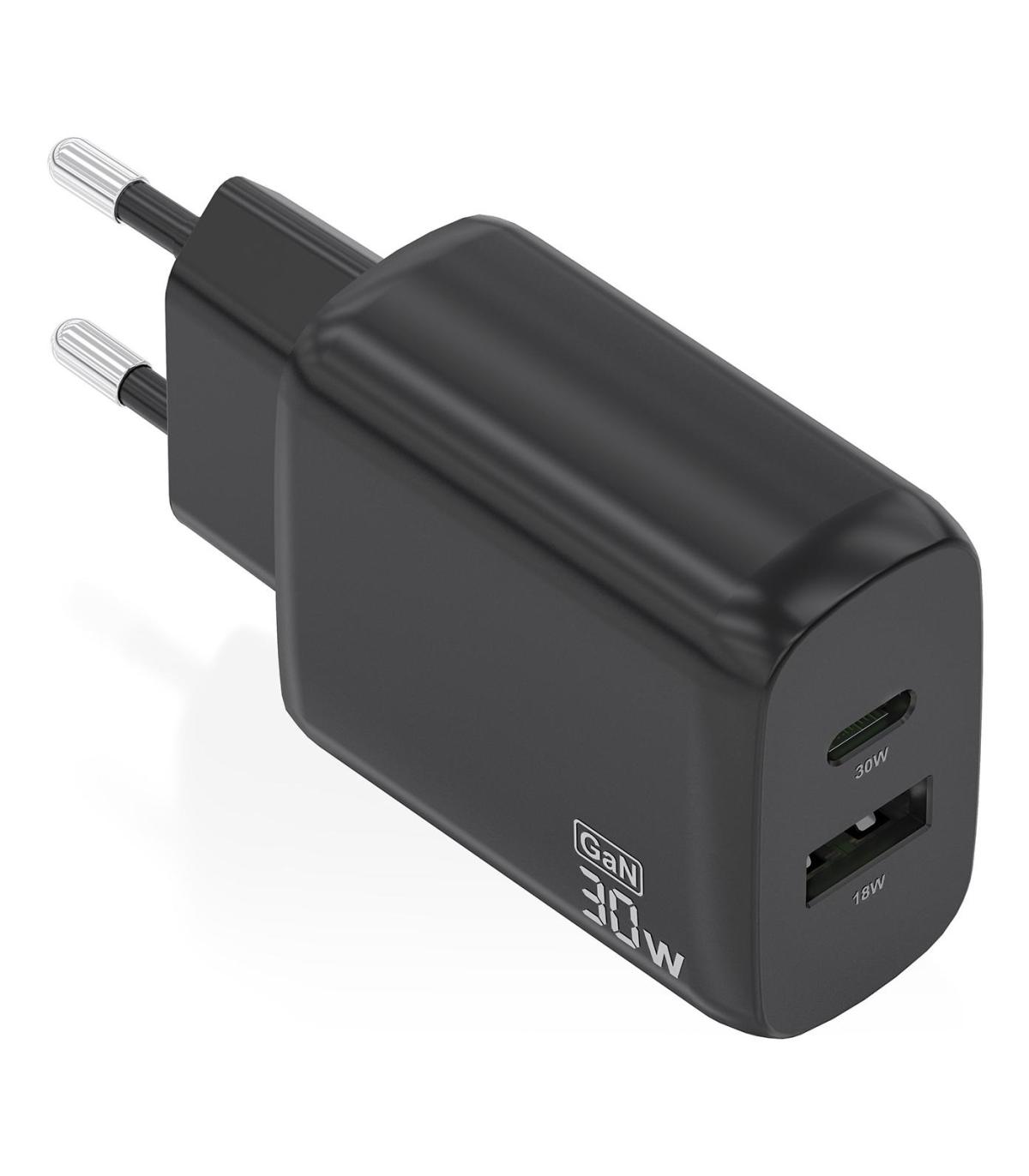 Cargador GaN De Pared Aisens A110-0924  1xUSB Tipo-C  1xUSB  30W  Negro