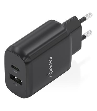 Cargador GaN De Pared Aisens A110-0924  1xUSB Tipo-C  1xUSB  30W  Negro