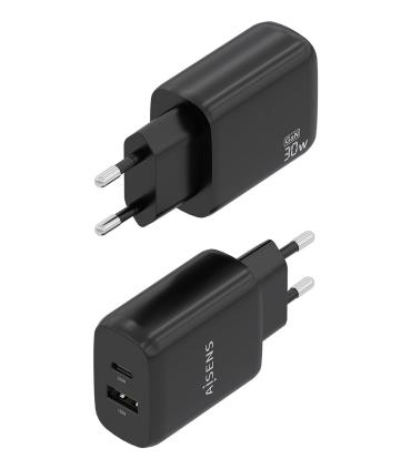 Cargador GaN De Pared Aisens A110-0924  1xUSB Tipo-C  1xUSB  30W  Negro