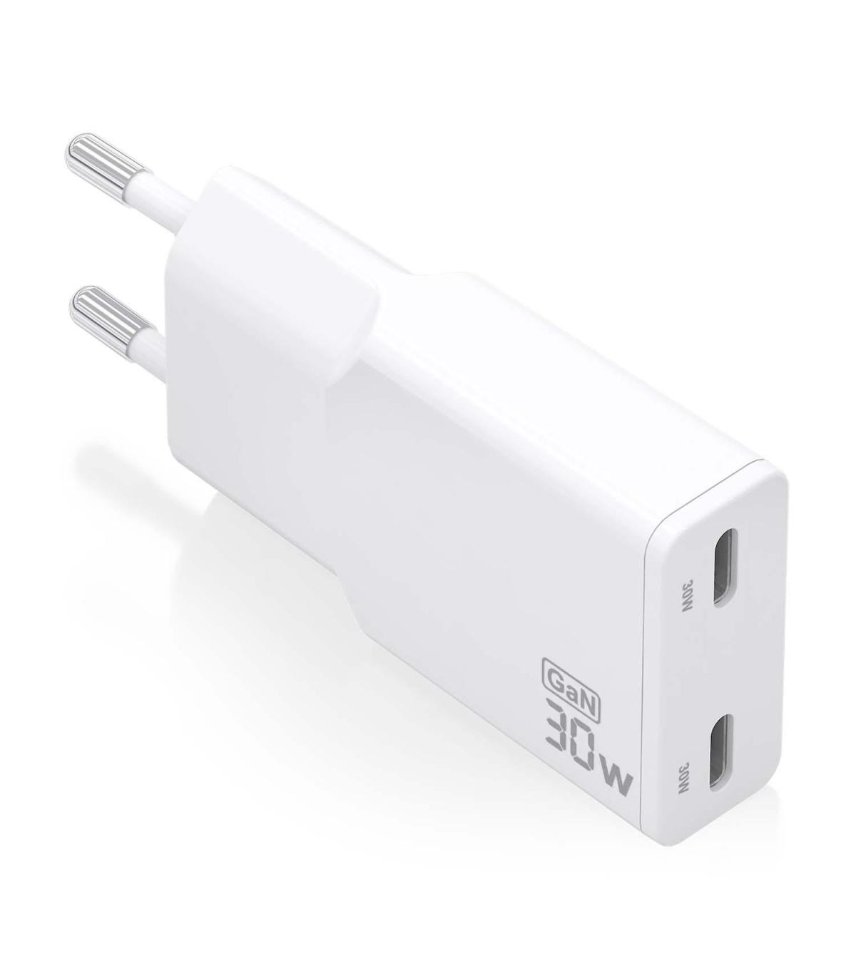 Cargador GaN De Pared Aisens ASCH-30W2P048-W  2xUSB Tipo-C  30W