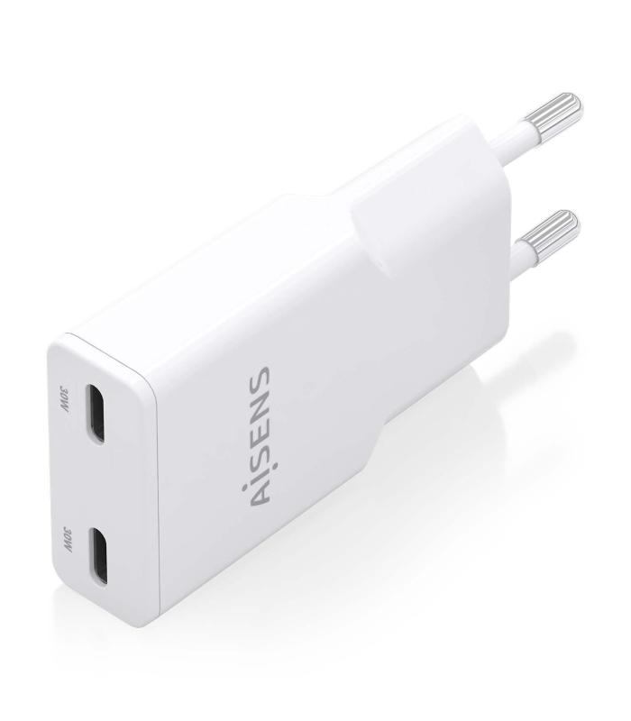 Cargador GaN De Pared Aisens ASCH-30W2P048-W  2xUSB Tipo-C  30W