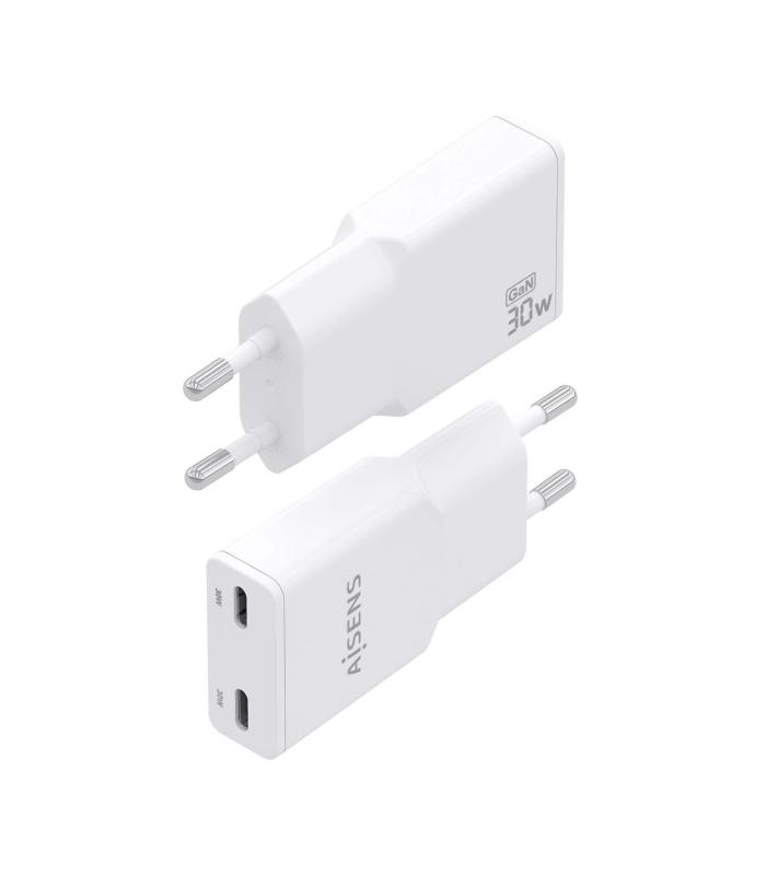 Cargador GaN De Pared Aisens ASCH-30W2P048-W  2xUSB Tipo-C  30W