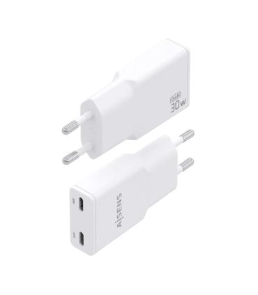Cargador GaN De Pared Aisens ASCH-30W2P048-W  2xUSB Tipo-C  30W