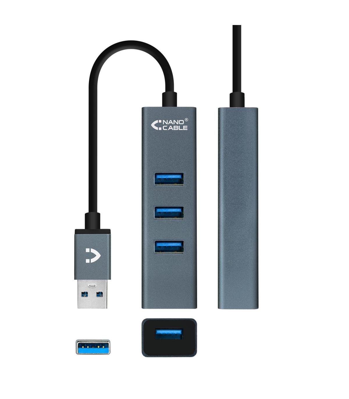 HUB USB NANOCABLE 4 USB 3.0. USB-A M-USB 3.0 H GRIS 10 CM 10.16.4402