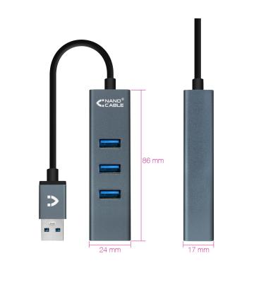 HUB USB NANOCABLE 4 USB 3.0. USB-A M-USB 3.0 H GRIS 10 CM 10.16.4402